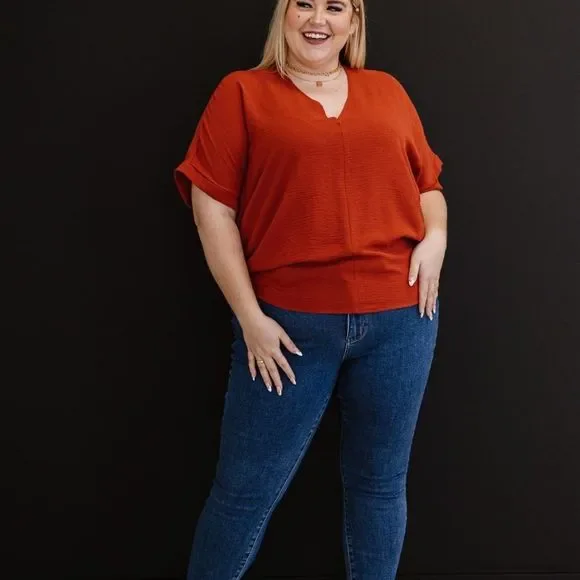 💕 Rust Jodifl Against All Odds Unlined Blouse Oversized Regular Plus New NWT - Picture 5 of 9